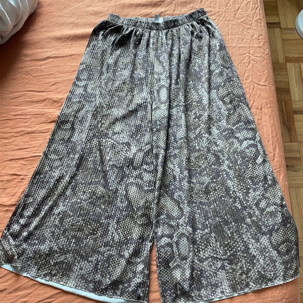 Snake Print Wide-Leg Pants